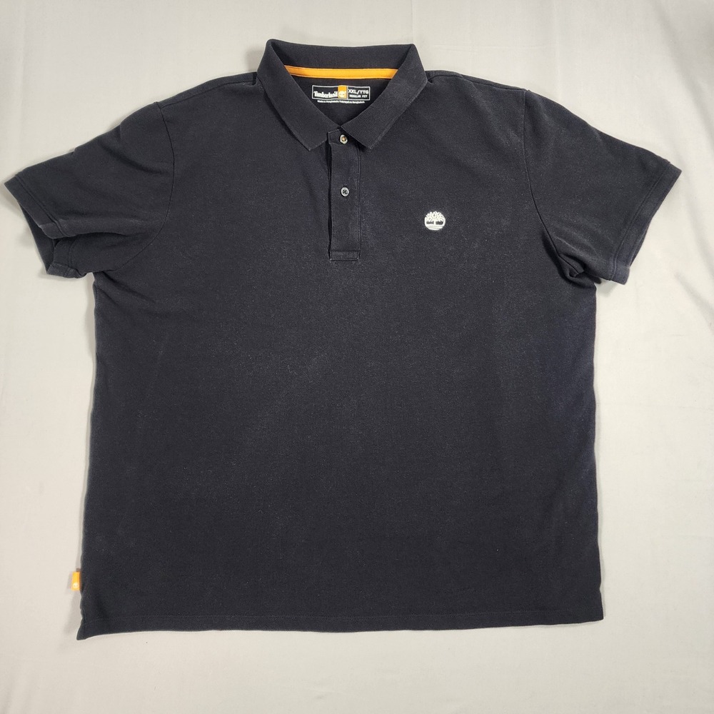 Timberland Mens XXL Black Pique Short Sleeve Polo Shirt Regular Fit Tree Logo